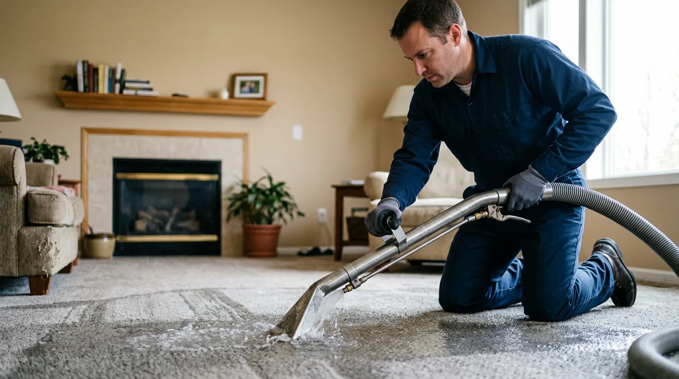 Water damage restoration technician working near Brighton, IA